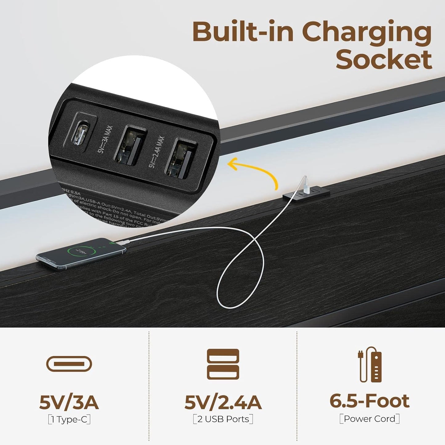 Bed Frame with USB Charging Station