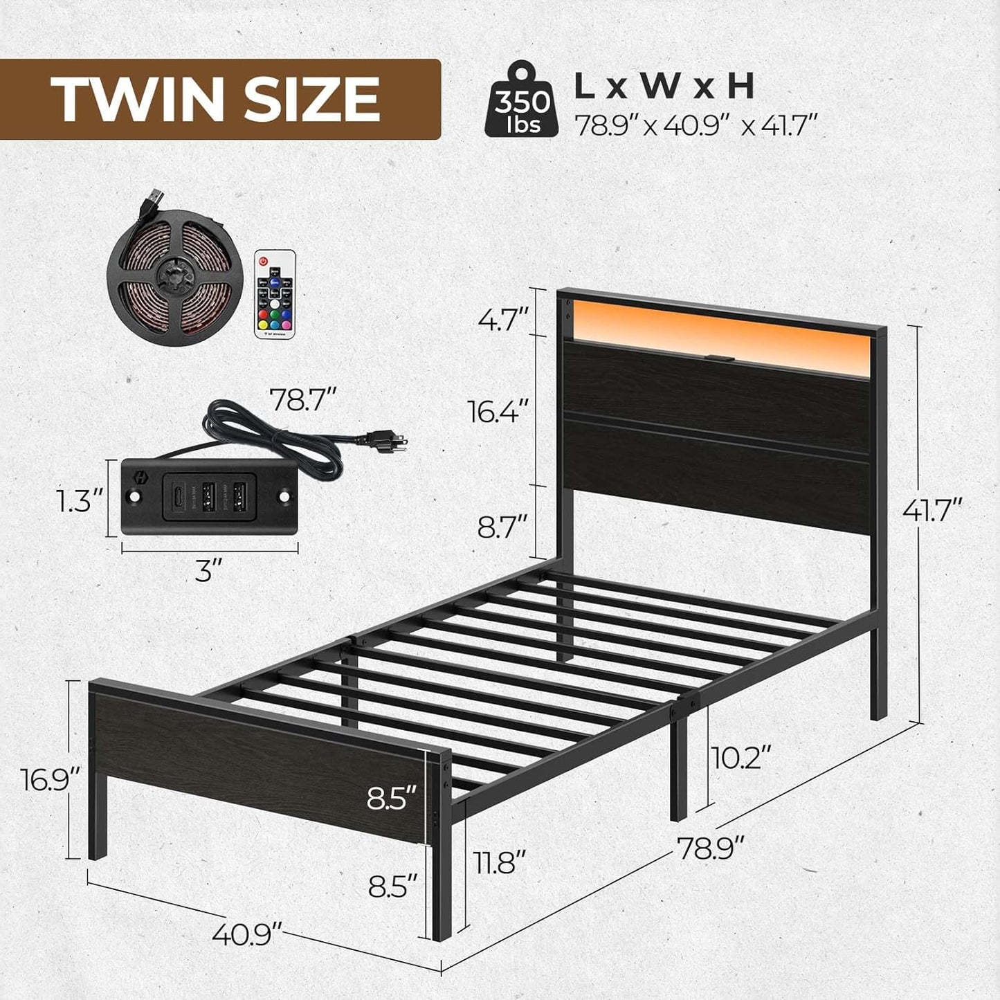 Bed Frame with USB Charging Station