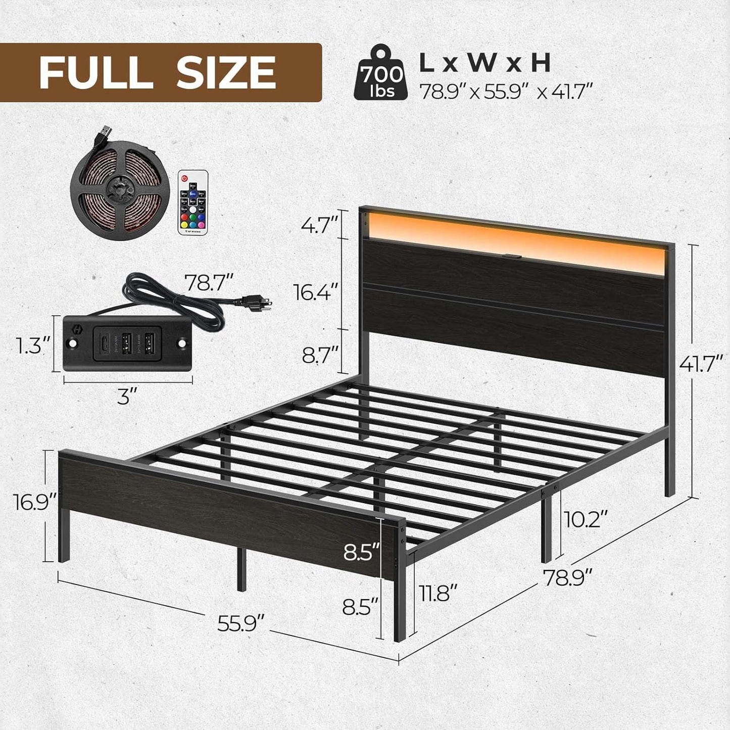 Bed Frame with USB Charging Station