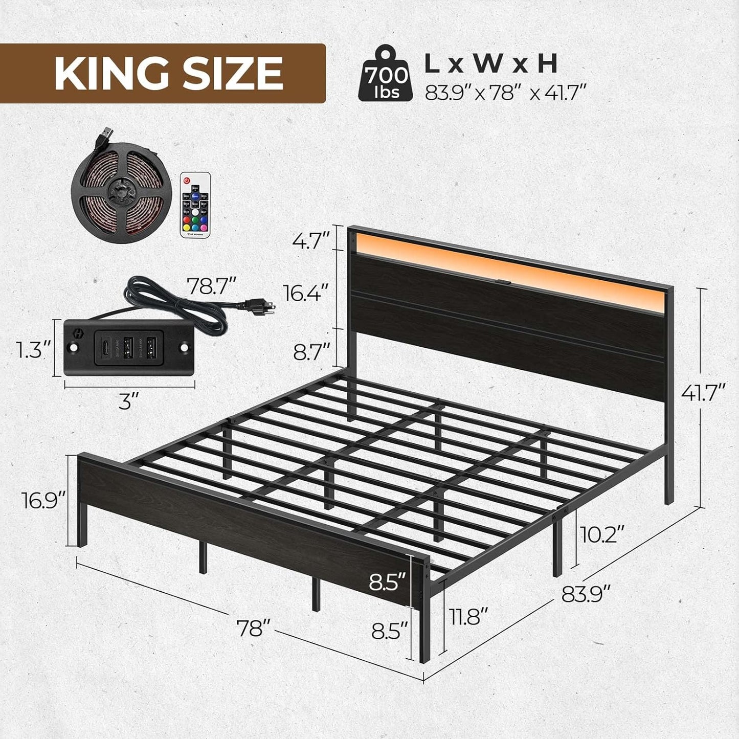 Bed Frame with USB Charging Station